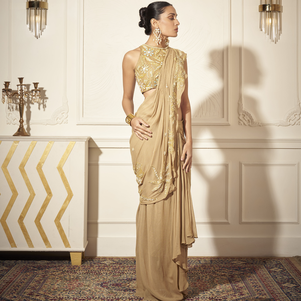 Applique draped Saree with fully embellished Blouse