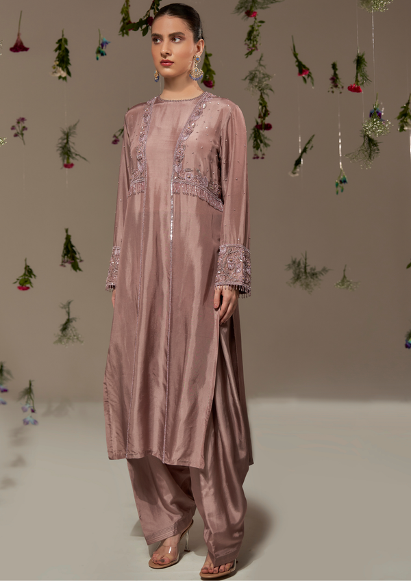 Kurta with placement embroidery and tassels with matching salwar