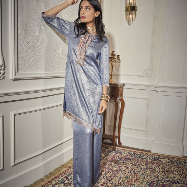 Straight Tunic with neck embellishment and Pants