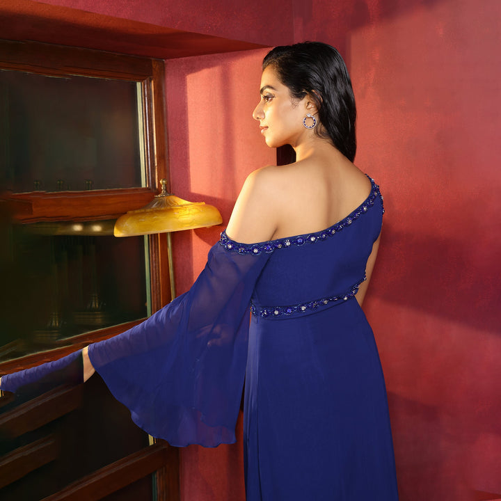 Full Length Dress with Bishop Sleeves - Royal Blue