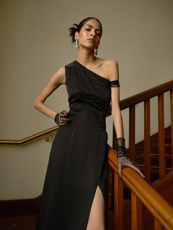 One shoulder chakra dress with slit